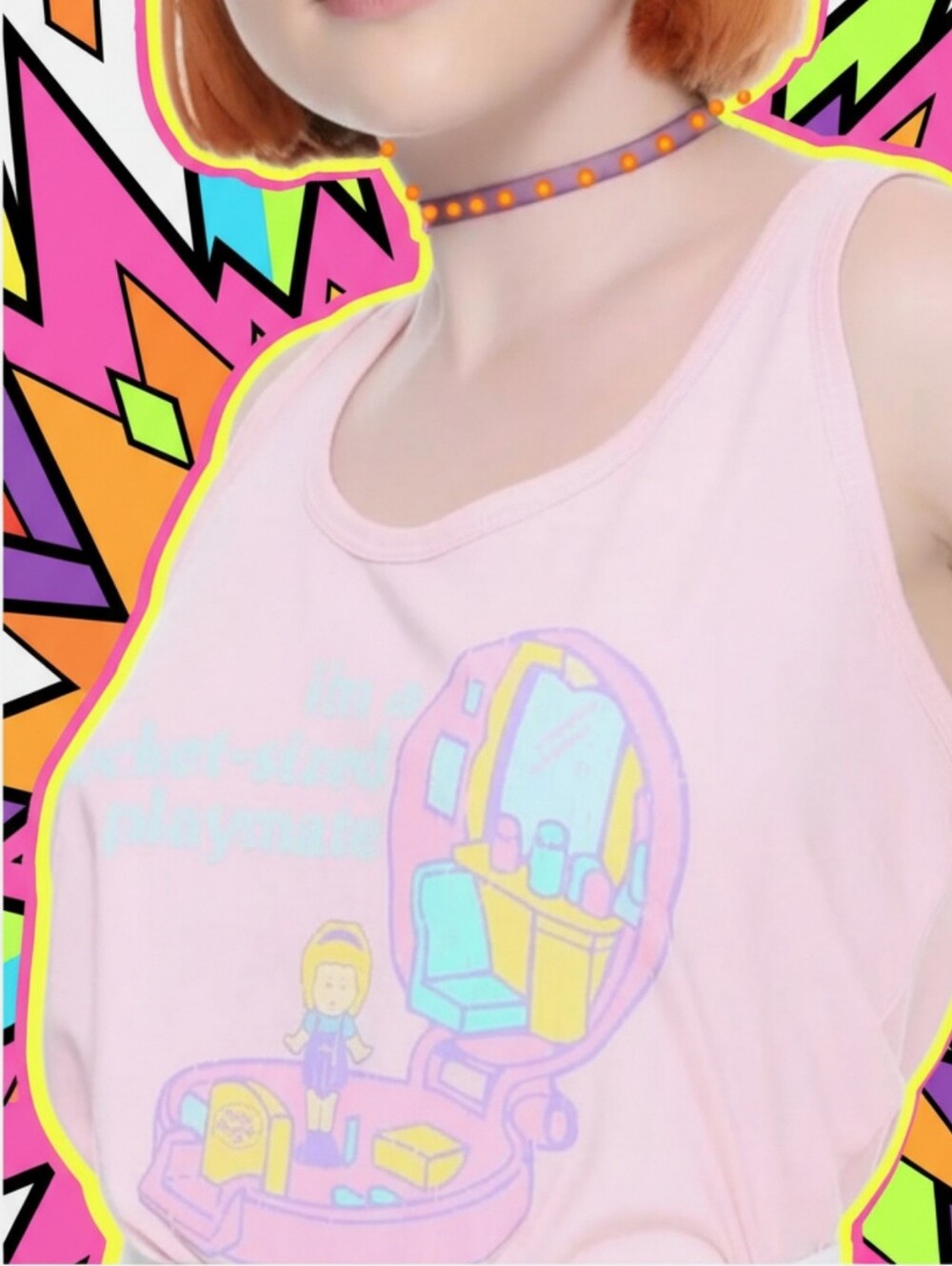 VTG Hot Topic Pink Polly Pocket Graphic Tank Top SZ L Pocket Sized Playmate 😉🎀